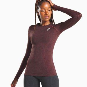 Gymshark Vital Seamless Long Sleeve Shirt - Cherry Brown Marl - Size Small